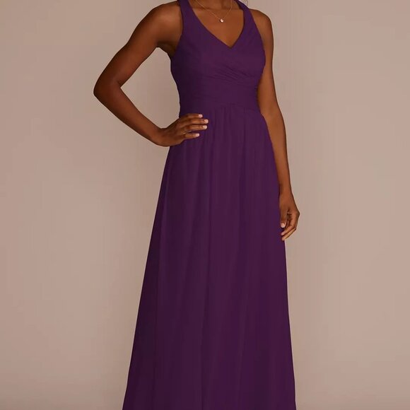David's Bridal Mesh Long Dress with Crisscross Back - Picture 1 of 3
